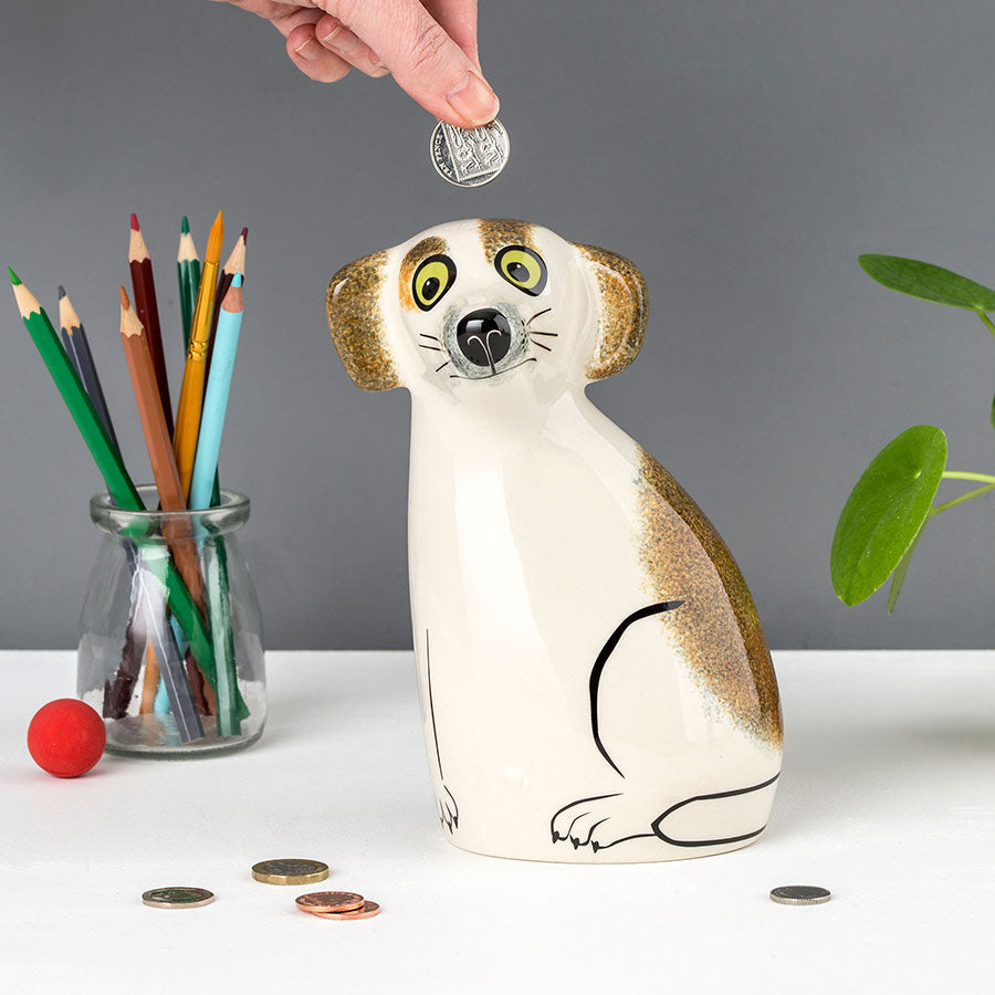 Tirelire Chien Marron et Blanc