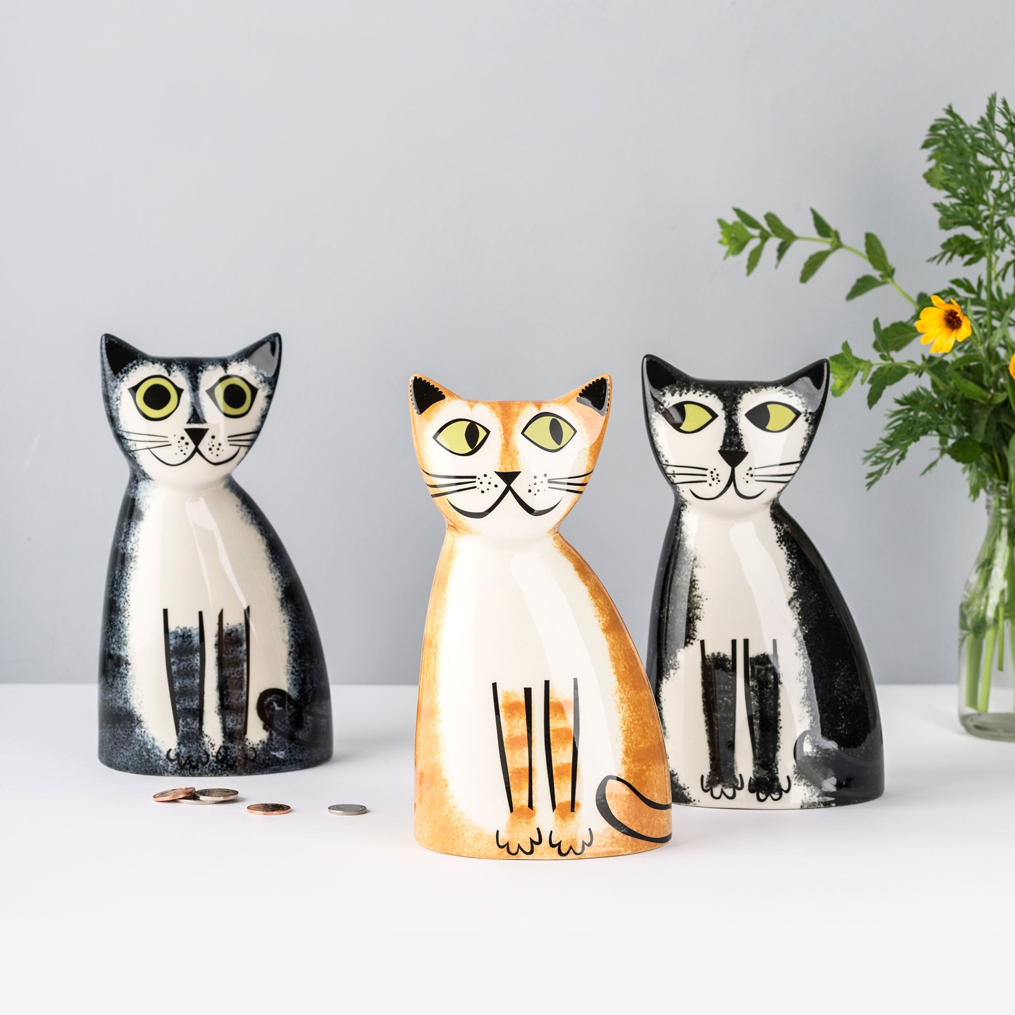 Tirelire chat tigré gris