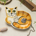 Vide poche chat tigré roux en céramique fait main
