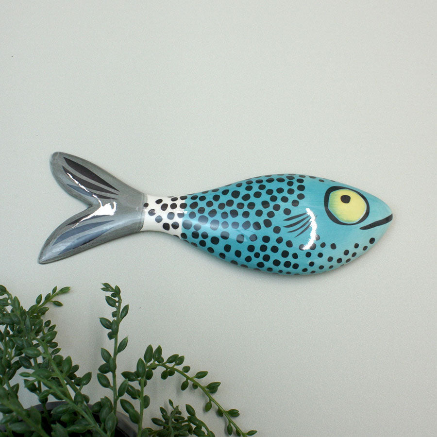 Décoration murale poisson en céramique bleu sarcelle