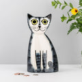 Tirelire chat tigré gris