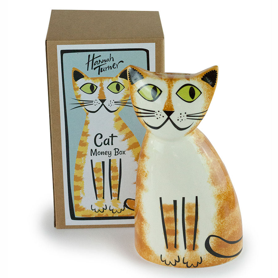 Tirelire Chat Roux en Céramique Faite Main