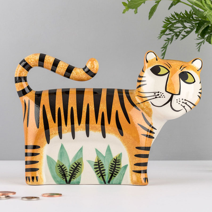 Tirelire Tigre en Céramique Faite Main