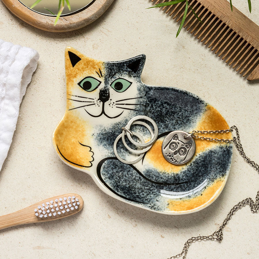 Coupe à bibelots motif chat écaille de tortue